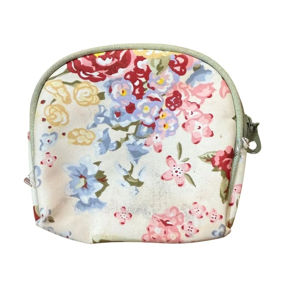 Modella Floral Makeup Bag Cream Red Green Canvas Zip Travel Cosmetic Pouch Small